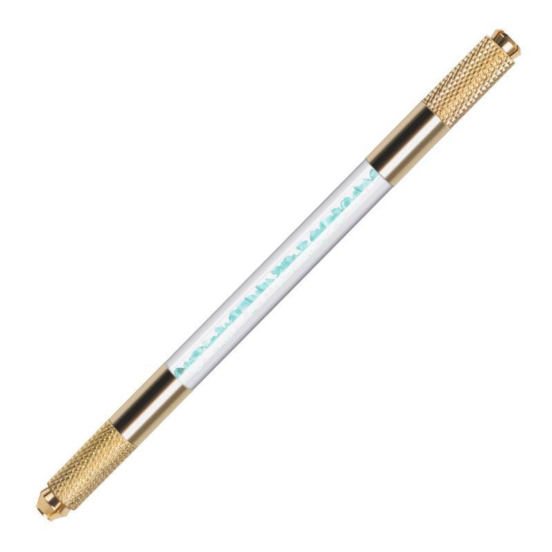 Golden Dual-Head Crystal Microblading Pen with Rhinestone Design – 10 Pieces