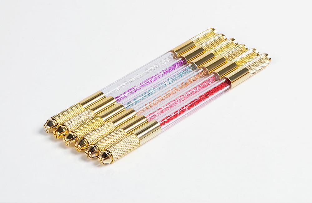 Golden Dual-Head Crystal Microblading Pen with Rhinestone Design – 10 Pieces