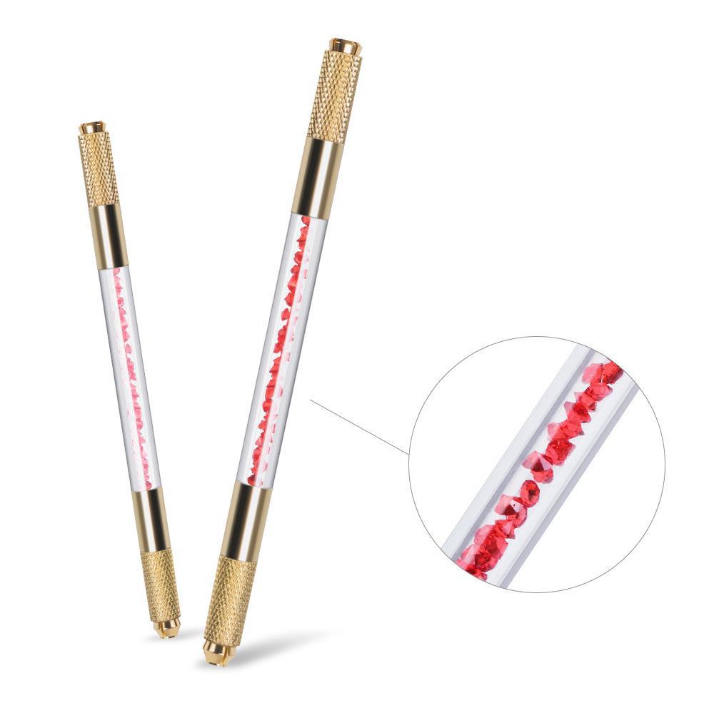 Golden Dual-Head Crystal Microblading Pen with Rhinestone Design – 10 Pieces