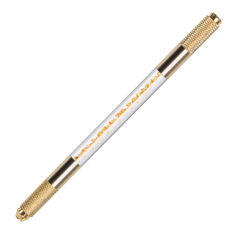 Golden Dual-Head Crystal Microblading Pen with Rhinestone Design – 10 Pieces