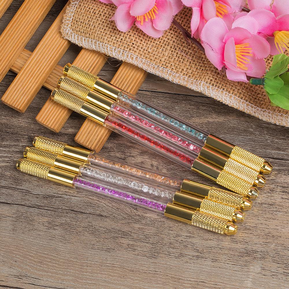 Golden Dual-Head Crystal Microblading Pen with Rhinestone Design – 10 Pieces