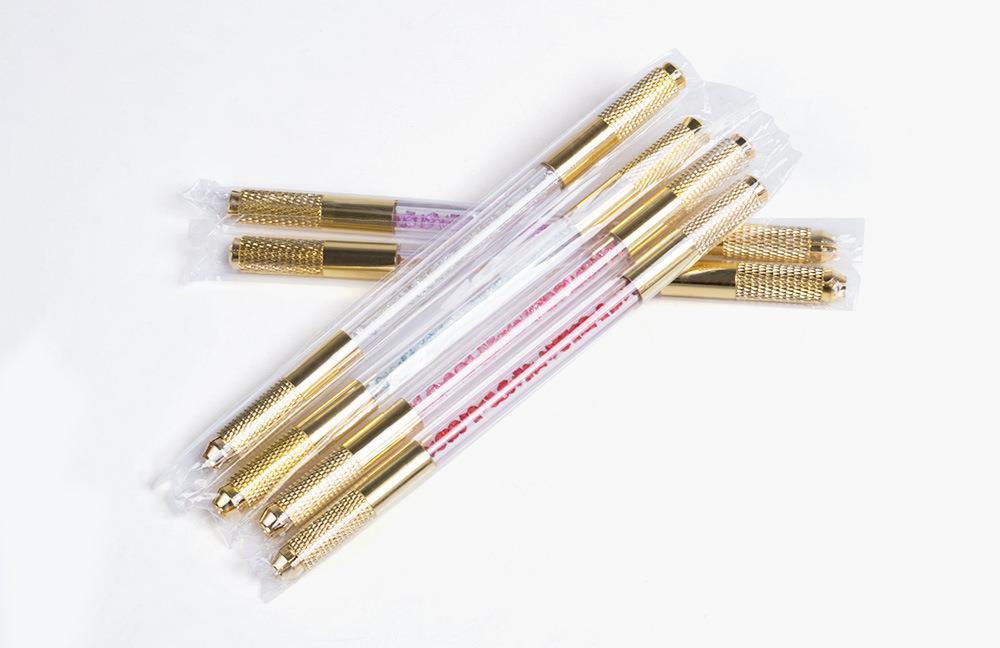 Golden Dual-Head Crystal Microblading Pen with Rhinestone Design – 10 Pieces