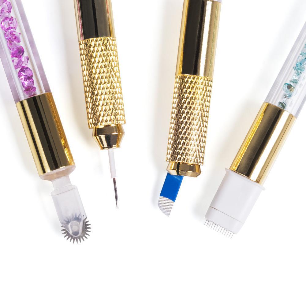 Golden Dual-Head Crystal Microblading Pen with Rhinestone Design – 10 Pieces