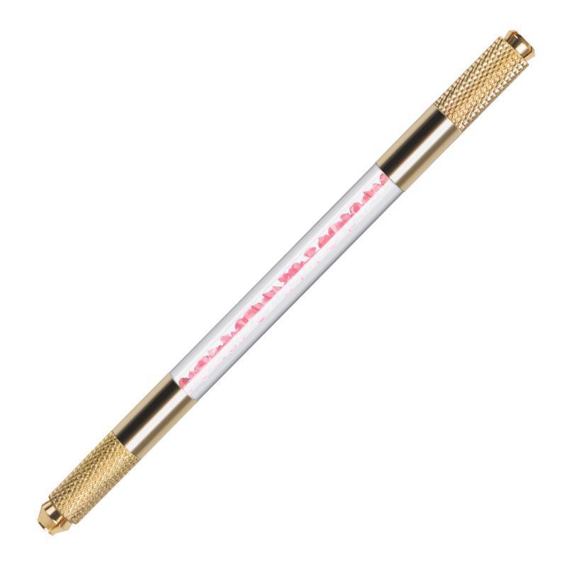 Golden Dual-Head Crystal Microblading Pen with Rhinestone Design – 10 Pieces