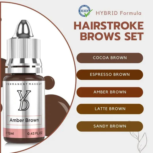 Hairstroke Brows Hybrid Pigment Set – 5 Universal Shades for Natural 3D Brow Effects - Free Shipping