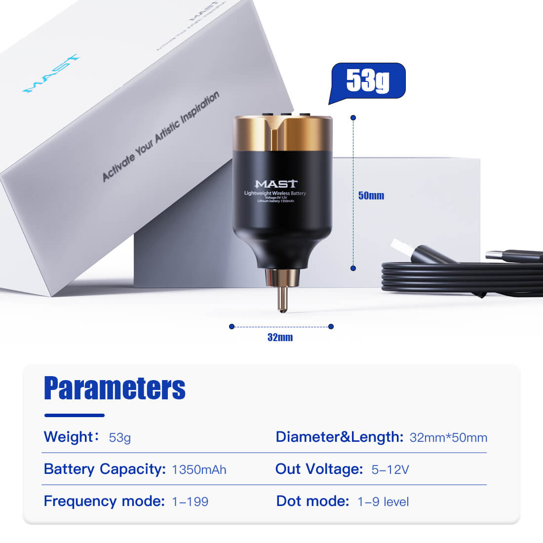 Mast T1 Wireless Battery PMU Tattoo-Netzteil