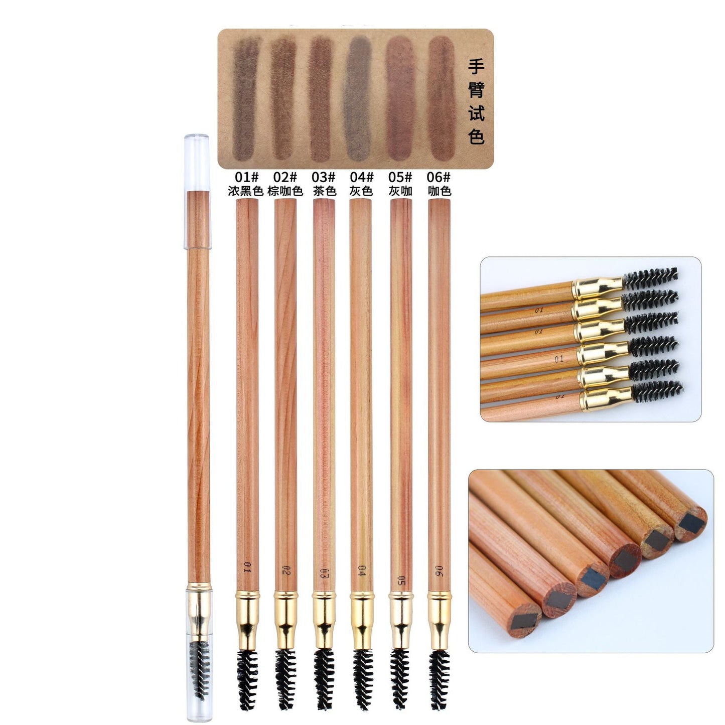 Premium Wooden Dual-Head Brow Pencil with Spoolie – Hard Core Chisel Tip for Precise PMU & Microblading Design