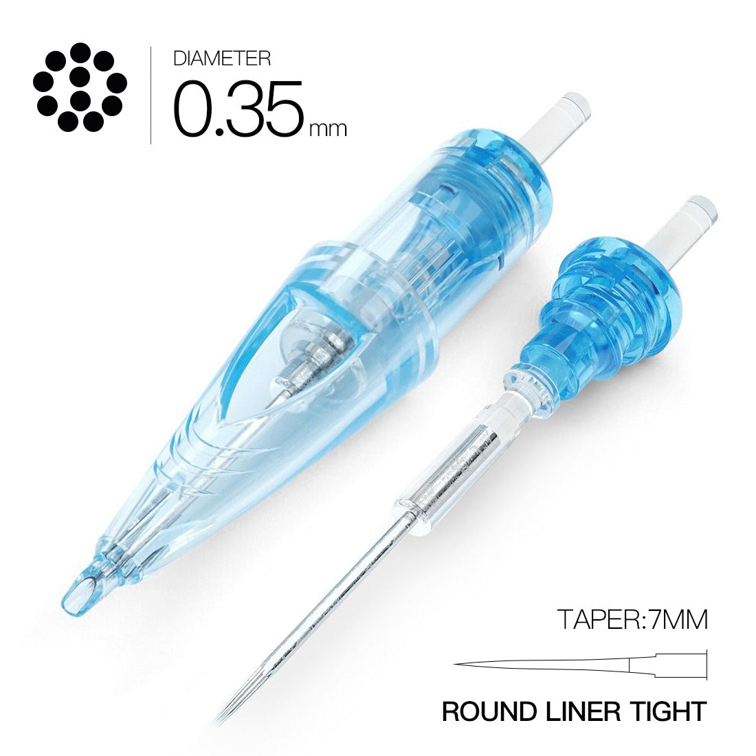 WJX Tattoo Cartridges Needles #12 Diameter 0.35mm 7mm Taper (RLT) Round Liner Tight - Box of 20