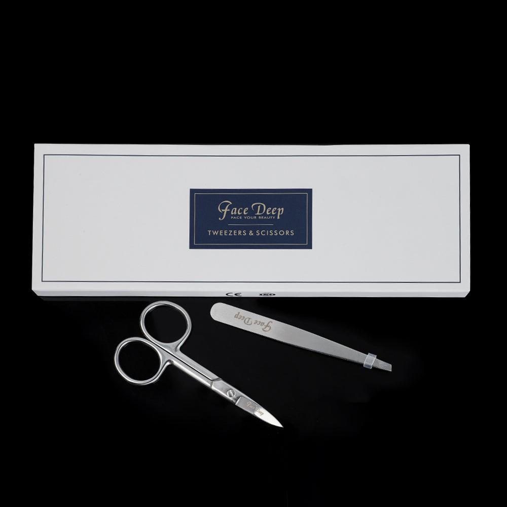 Professional Stainless Steel Grooming Set – Slant Tweezers & Precision Scissors