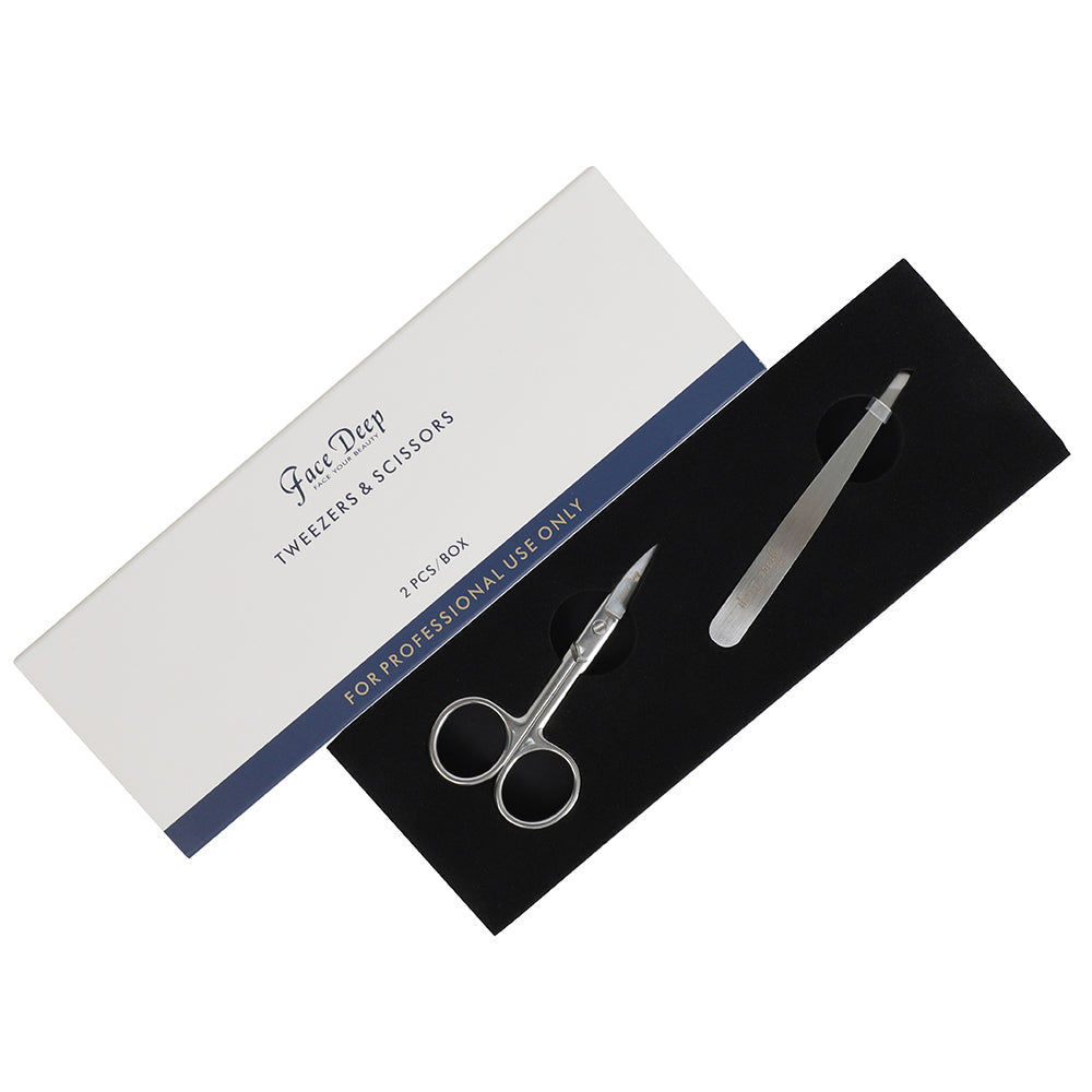Professional Stainless Steel Grooming Set – Slant Tweezers & Precision Scissors