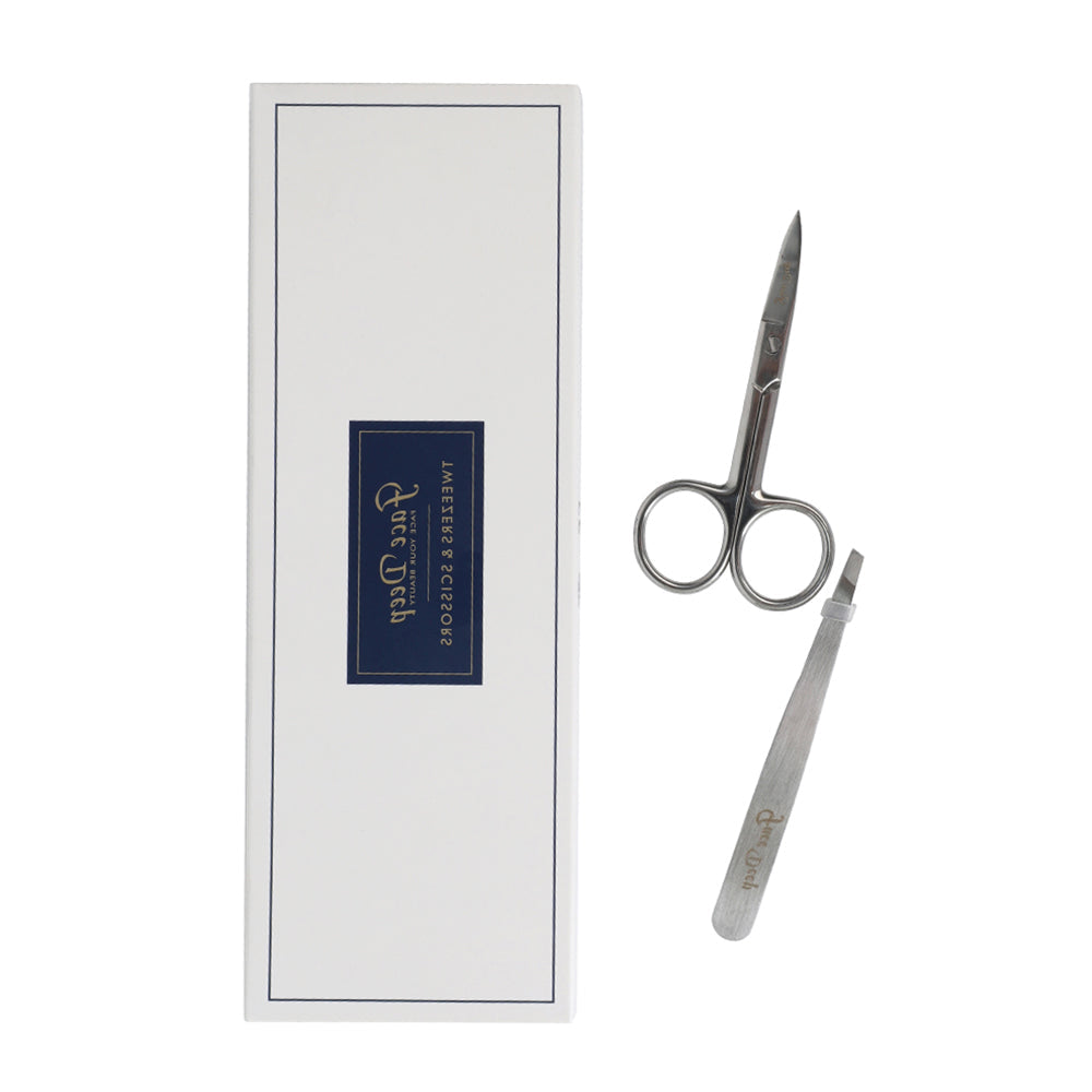 Professional Stainless Steel Grooming Set – Slant Tweezers & Precision Scissors