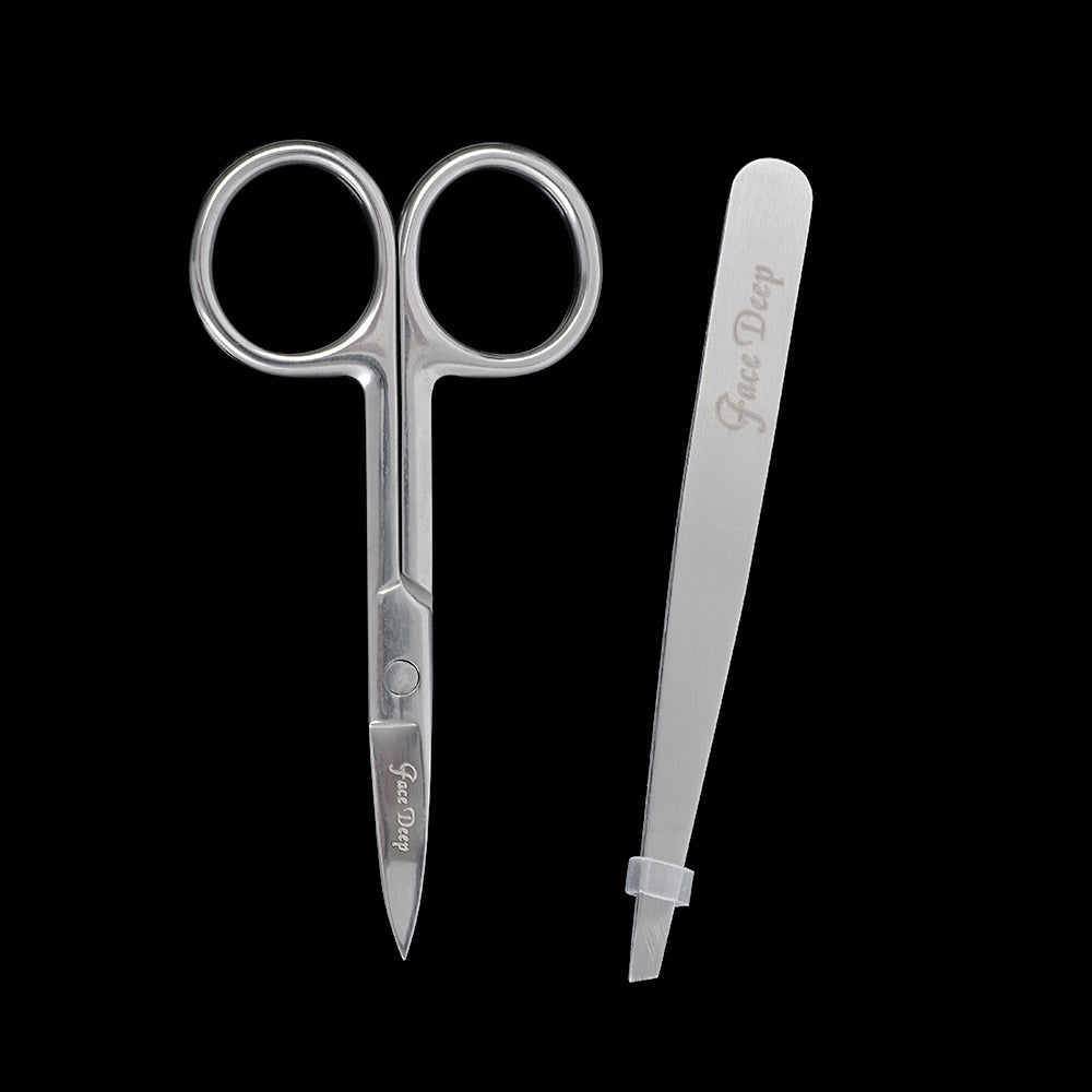Professional Stainless Steel Grooming Set – Slant Tweezers & Precision Scissors