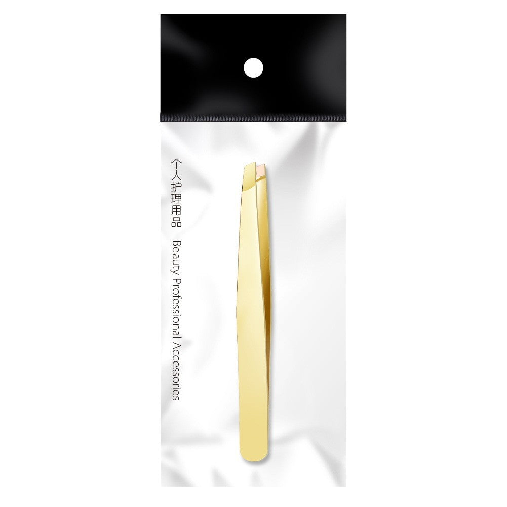 Precision Stainless Steel Slanted Tweezers for Eyebrows & Grooming