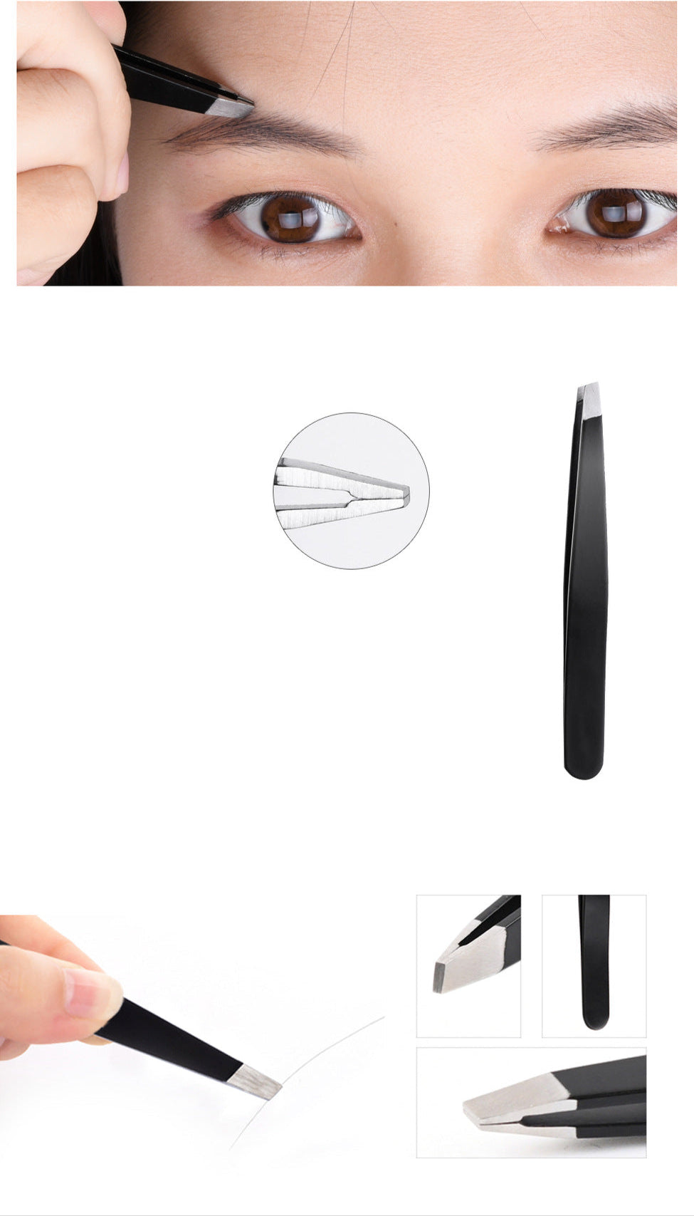 Precision Stainless Steel Slanted Tweezers for Eyebrows & Grooming