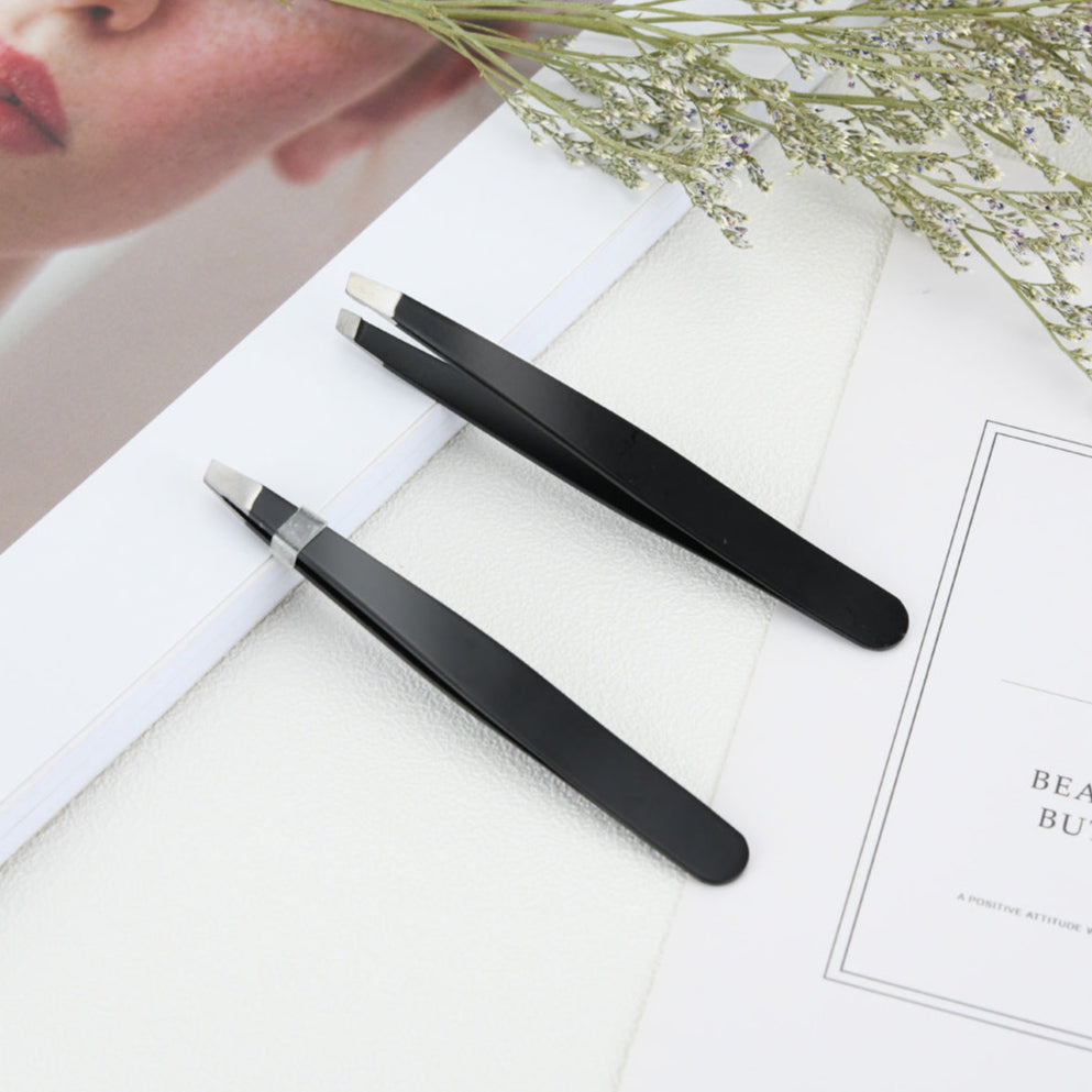 Precision Stainless Steel Slanted Tweezers for Eyebrows & Grooming