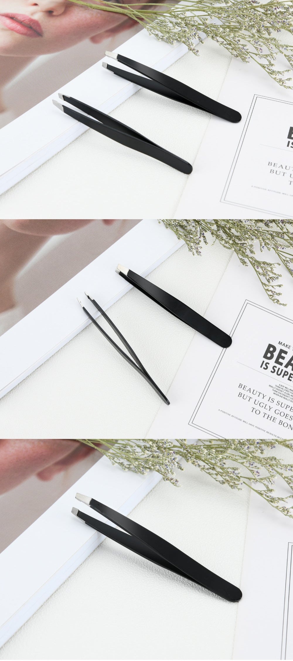 Precision Stainless Steel Slanted Tweezers for Eyebrows & Grooming
