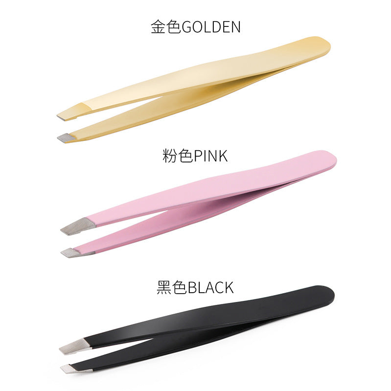 Precision Stainless Steel Slanted Tweezers for Eyebrows & Grooming