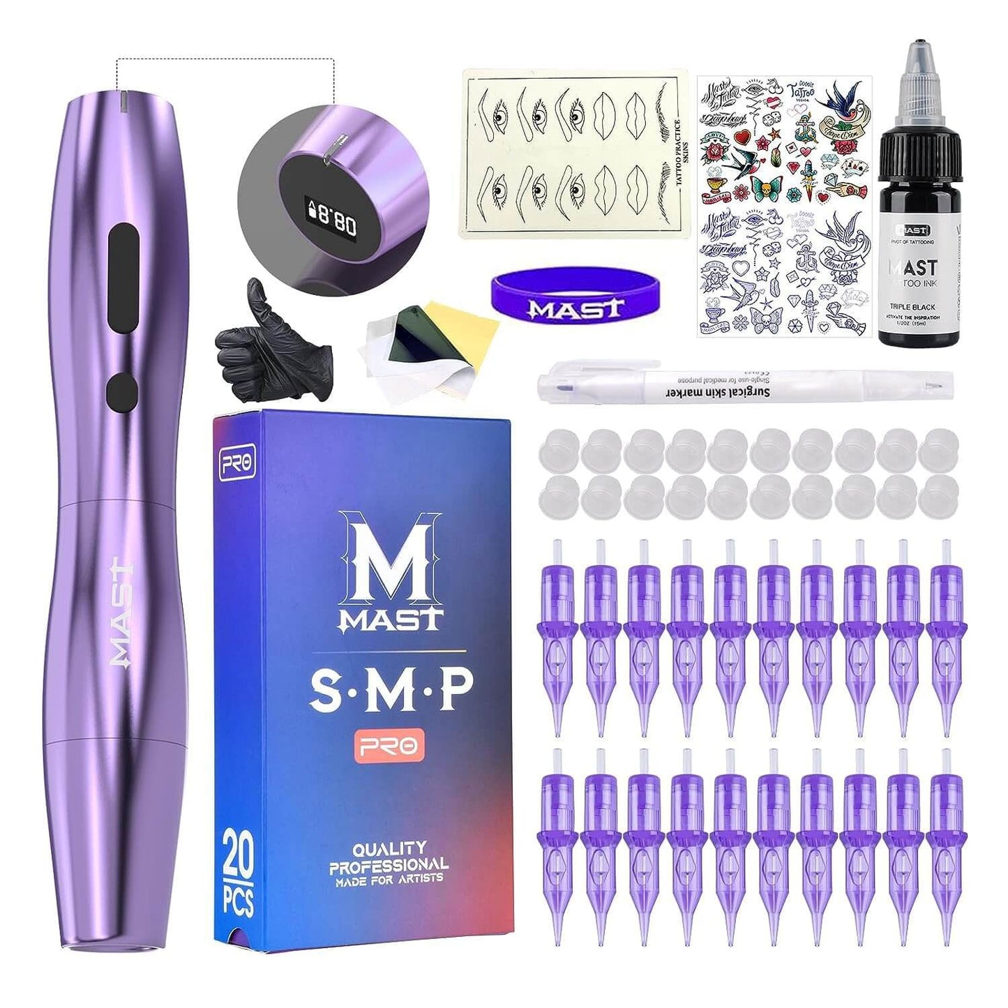 Mast P20 Kabelloses Tattoomaschinen-Set, professionelles Bundle mit Tinte