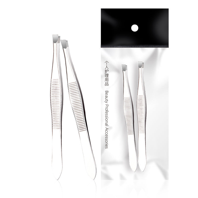 Precision Stainless Steel Tweezers – Flat & Slant Tip for Perfect Eyebrow Shaping