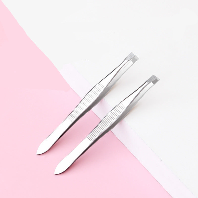 Precision Stainless Steel Tweezers – Flat & Slant Tip for Perfect Eyebrow Shaping