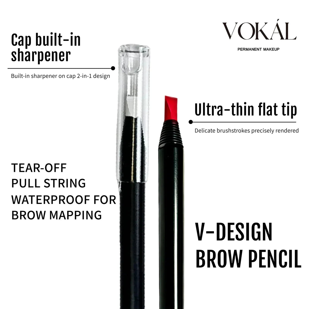 VOKÁL V-Design Defining Eyebrow Pencil – Professional PMU Brow Mapping Pencil with Built-In Sharpener