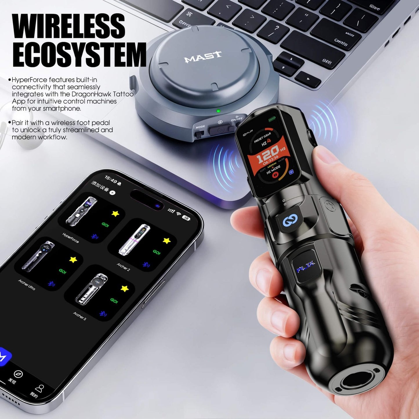 WJX HyperForce Wireless Tattoo Machine Pen Kit | 4.5mm Power Stroke Professional Tattoo Pen with FAULHABER Brushless Motor - Free Shipping