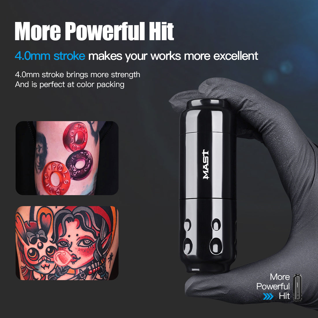 Máquina de tatuaje con sensor de mástil PMU y conexión RCA, 4 mm de recorrido, WQ827