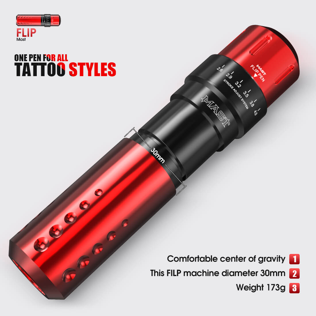 Mast Flip PMU Tattoo Machine Rotary Pen 2.6-4.0MM 6 Strokes Adjustment WQ829