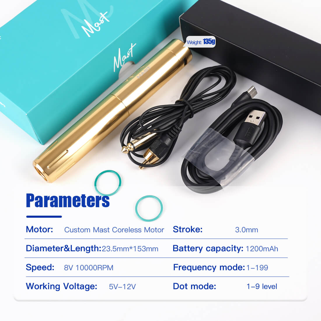 Mast Tour Y22 (Golden) Wireless PMU Pen Machine 3.0MM Stroke - Free Shipping