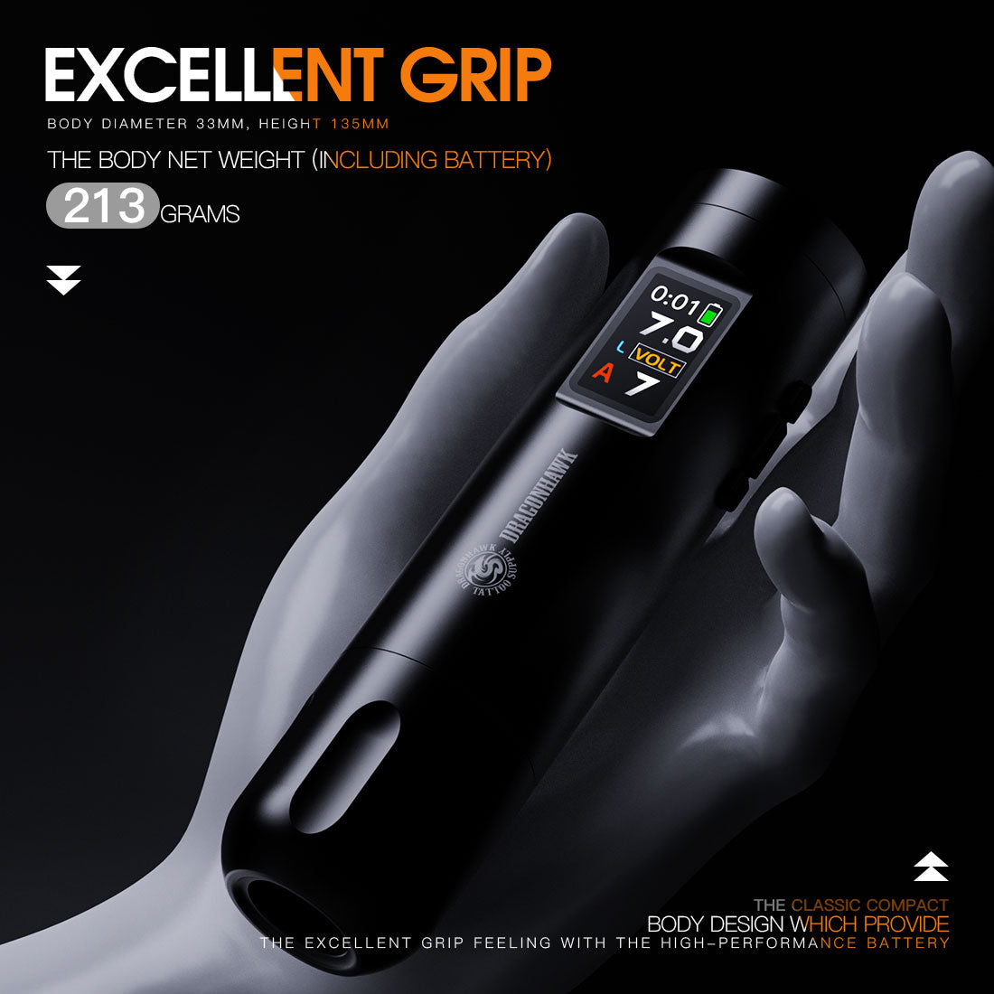 Dragonhawk X7 Wireless PMU Tattoo Pen Machine - Brushless Motor with 3.5MM Stroke and Smart Screen