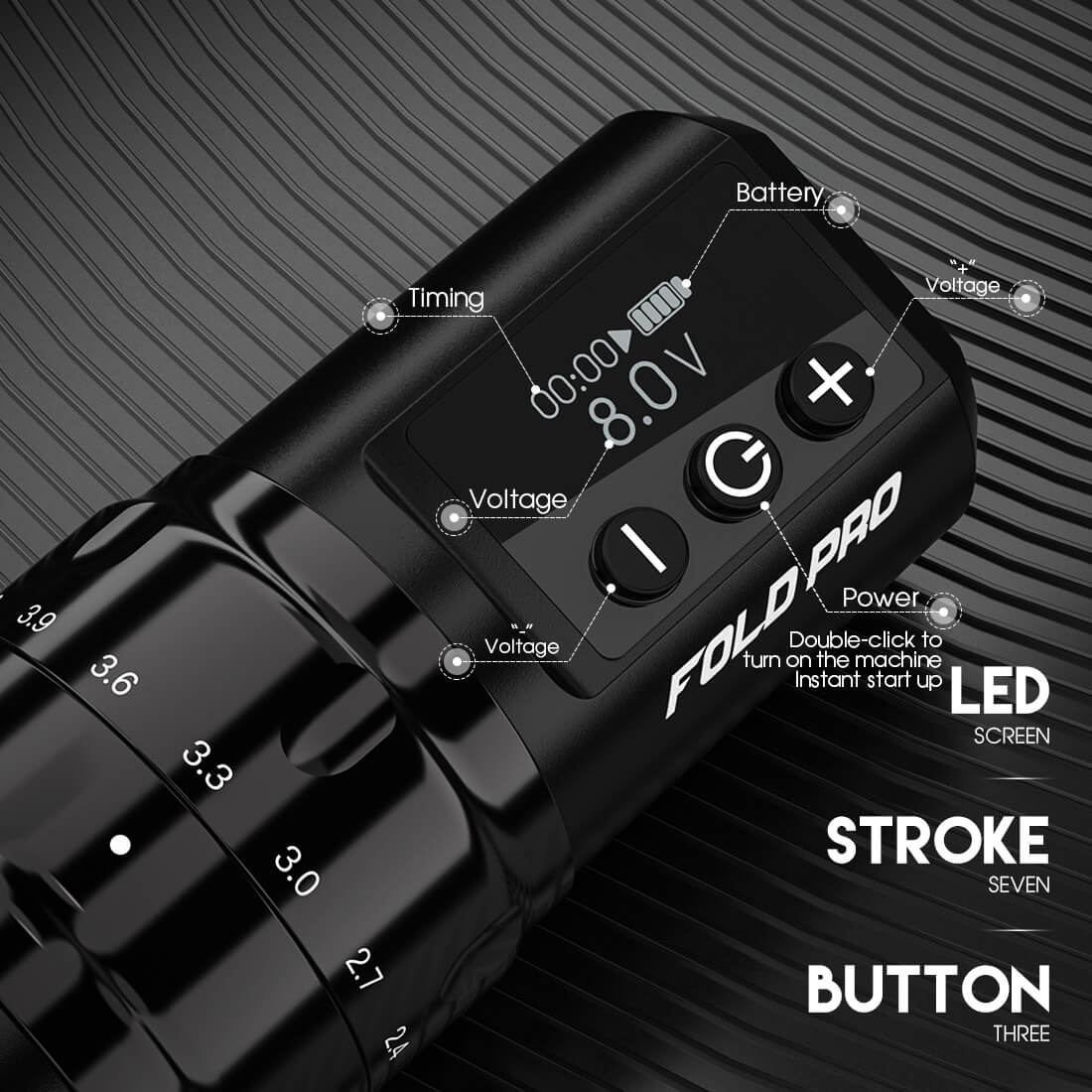 Máquina de tatuaje inalámbrica Dragonhawk Fold Pro PMU con 7 longitudes de trazo - Envío gratuito