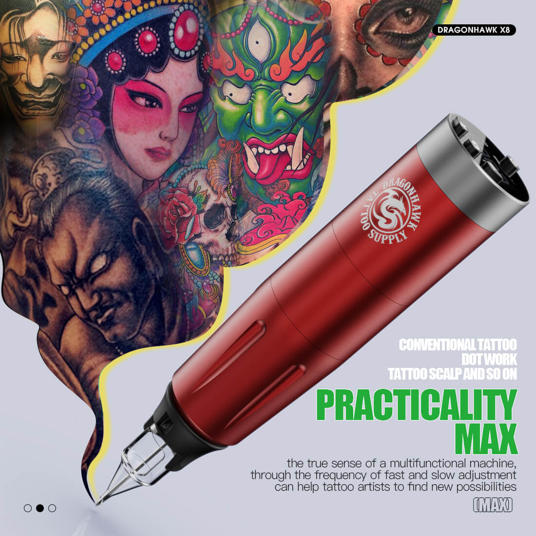 Dragonhawk X8 Wireless PMU Tattoo Pen Machine with Adjustable Frequency - Free Shipping