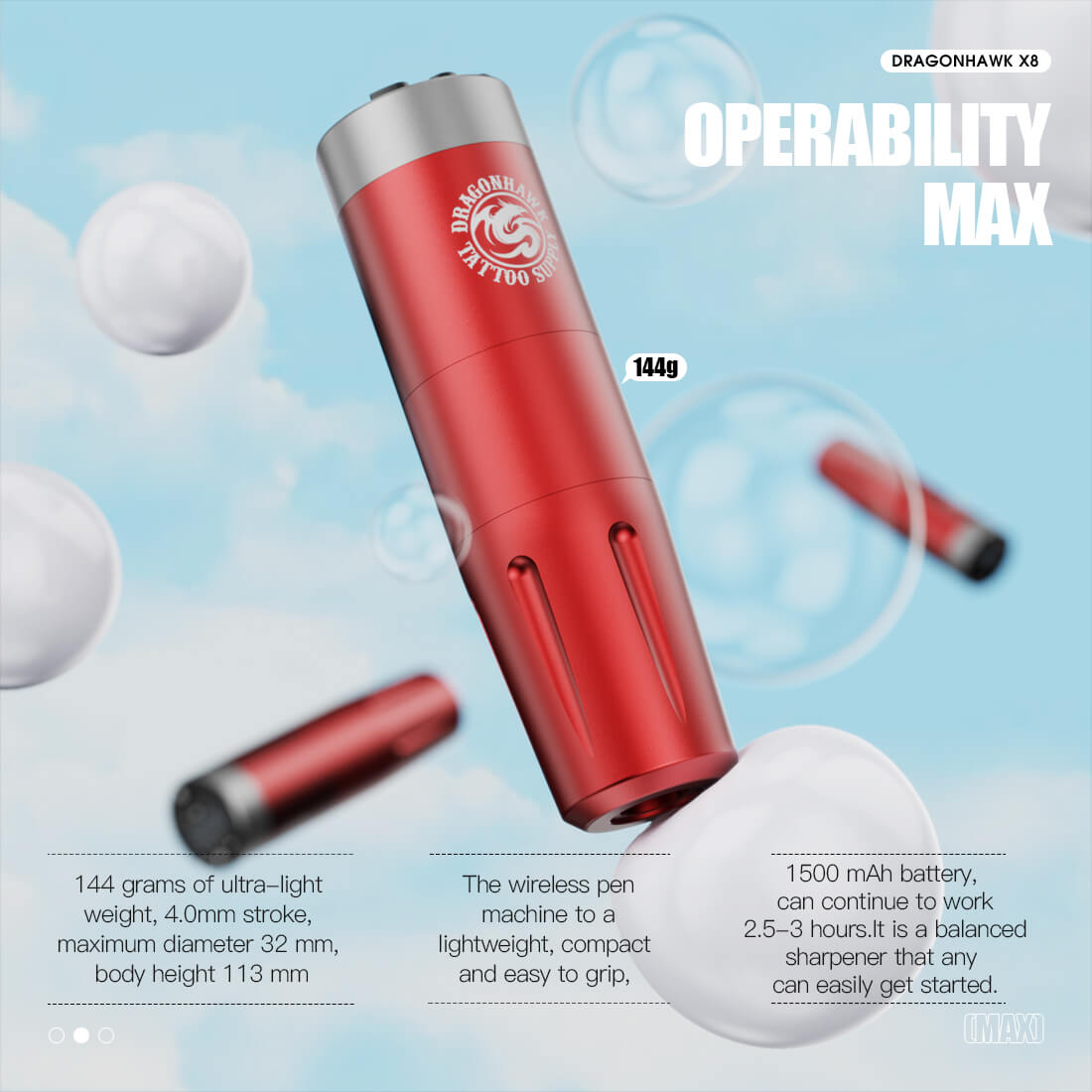 Dragonhawk X8 Wireless PMU Tattoo Pen Machine with Adjustable Frequency - Free Shipping