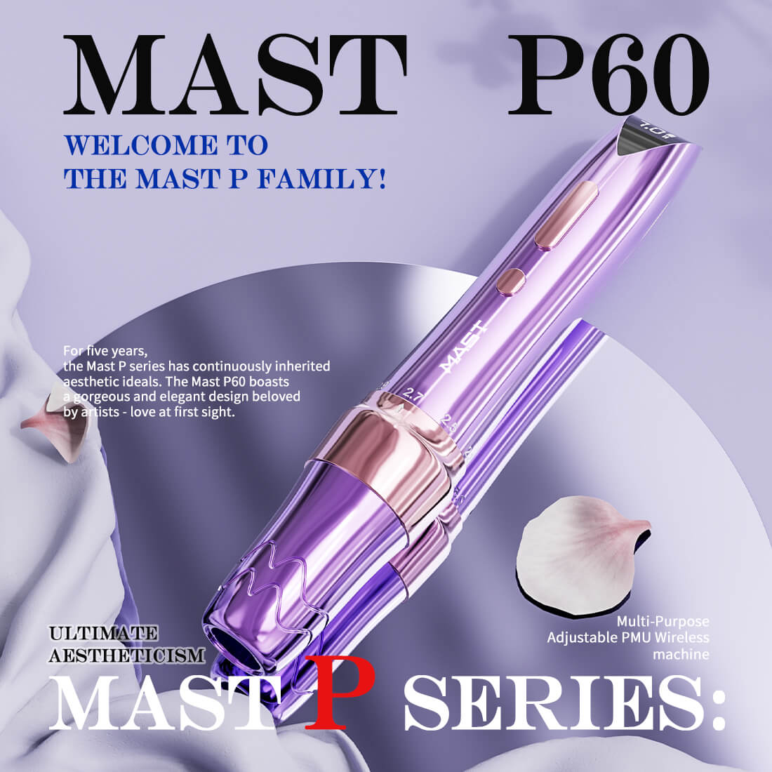 Mast P60 Wireless PMU Tattoo Pen Machine with Adjustable Strokes 2.2MM-3.2MM - Free Shipping