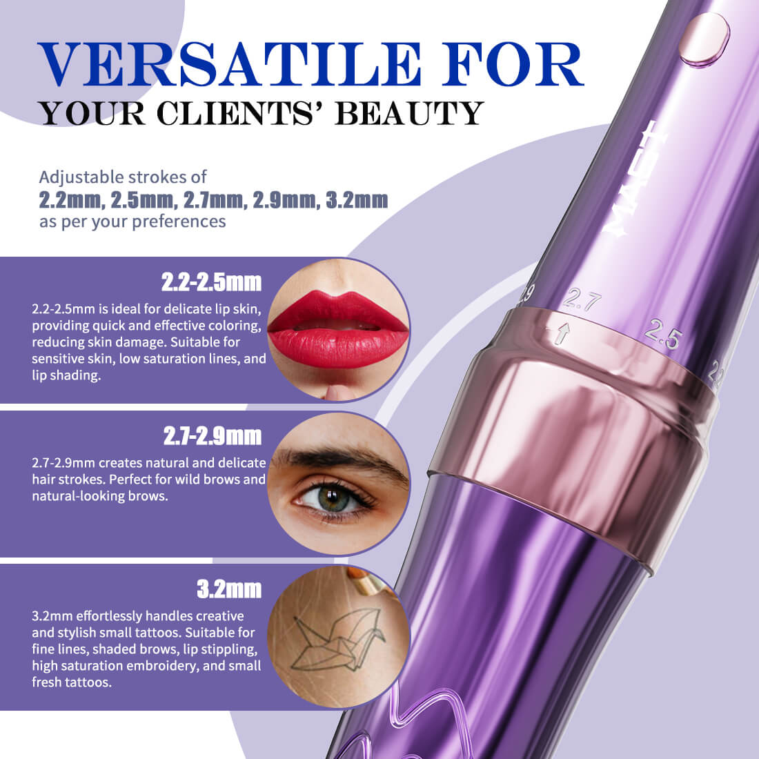 Mast P60 Wireless PMU Tattoo Pen Machine with Adjustable Strokes 2.2MM-3.2MM - Free Shipping