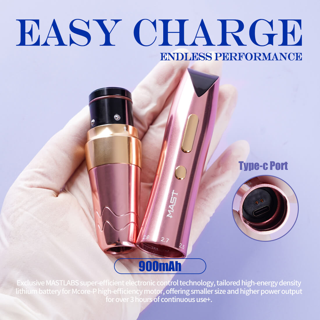 Mast P60 Wireless PMU Tattoo Pen Machine with Adjustable Strokes 2.2MM-3.2MM - Free Shipping