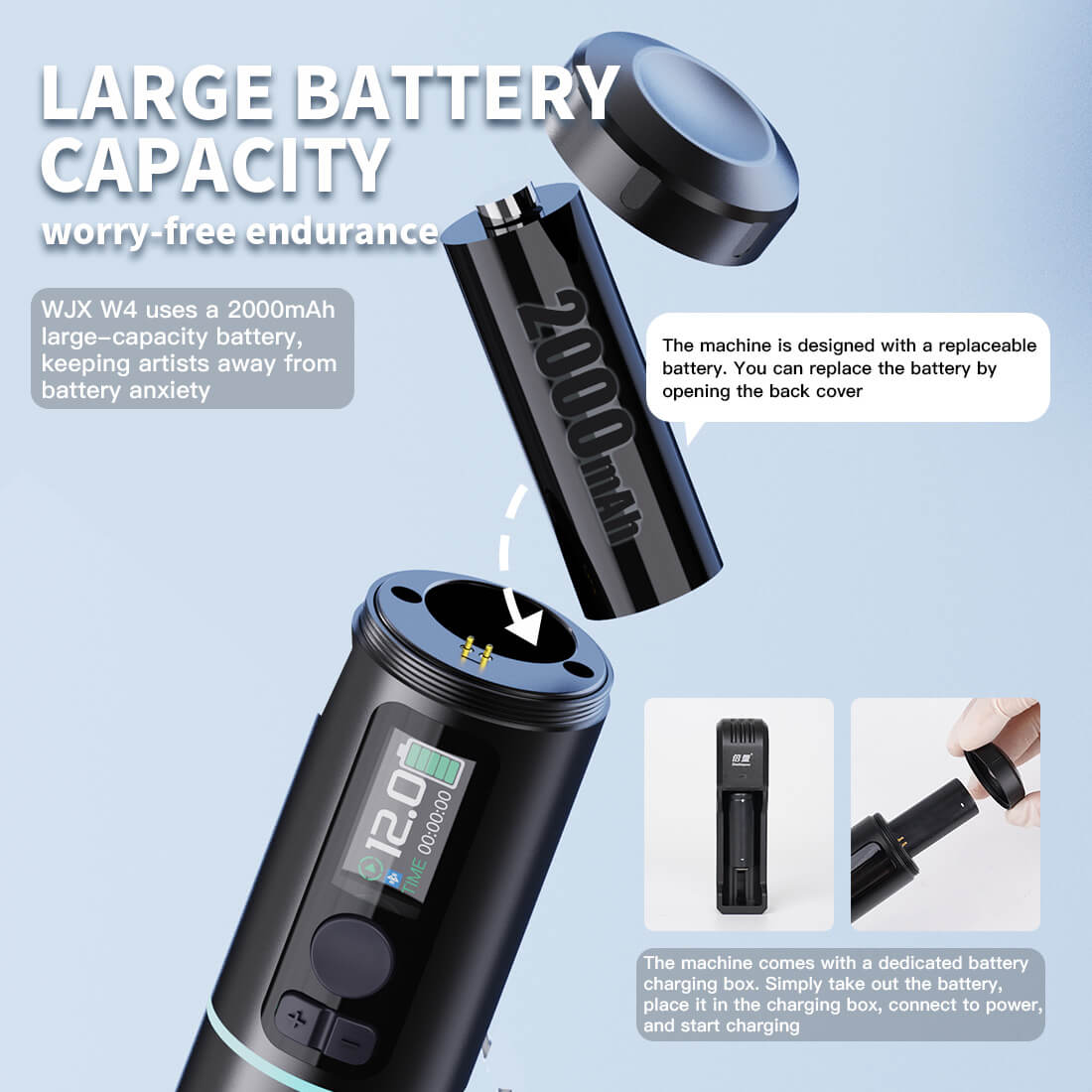 WJX W4 Wireless PMU Tattoo Pen Machine with 3.5MM Stroke Two Batteries - Free Shipping