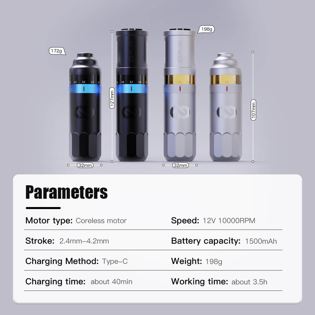 WJX W3 Wireless PMU Tattoo Pen Machine 2.4-4.2MM Strokes Fast Charging