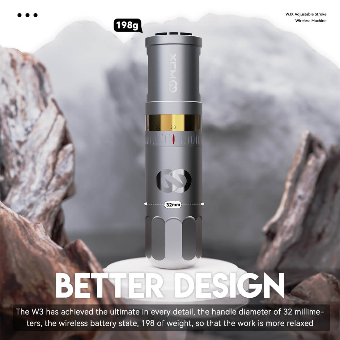 WJX W3 Wireless PMU Tattoo Pen Machine 2.4-4.2MM Strokes Fast Charging