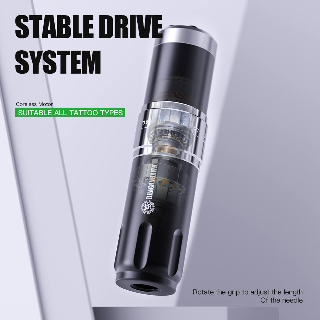 Dragonhawk Fold 3 Wireless PMU Tattoo Pen Machine with 7 Stroke Lengths