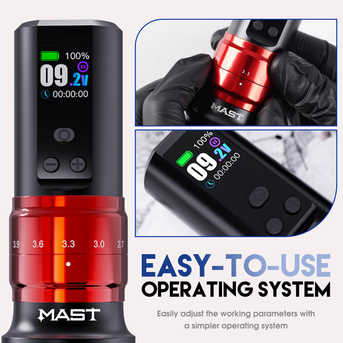 Mast Fold 2 Pro Wireless PMU Tattoo Pen Machine 2.4-4.2MM Stroke Length | Includes Two Grips - Free Shipping