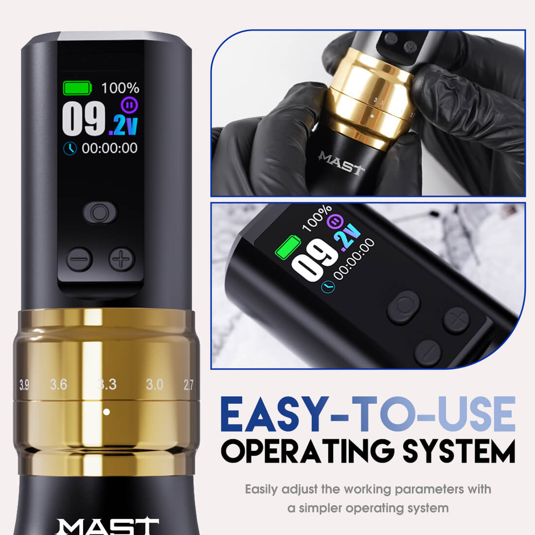Mast Fold 2 Pro Wireless PMU Tattoo Pen Machine 2.4-4.2MM Stroke Length | Includes Two Grips - Free Shipping