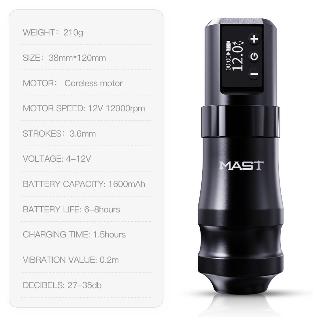 Mast Mini Wireless PMU Tattoo Pen Maschine mit 3,6 mm Hub - Kostenloser Versand