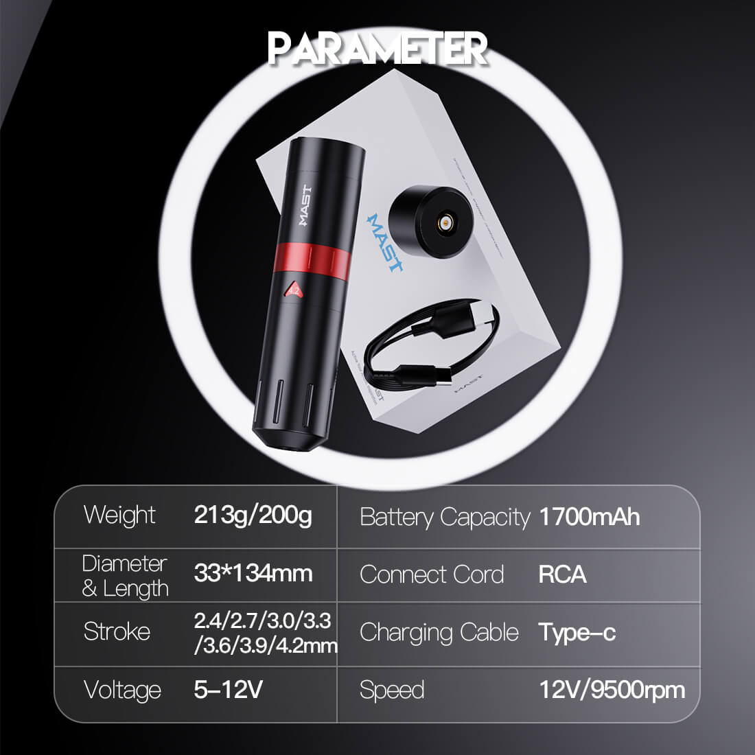 Mast Flip2 Wireless PMU Tattoo Pen Machine with 7 Adjustable Strokes