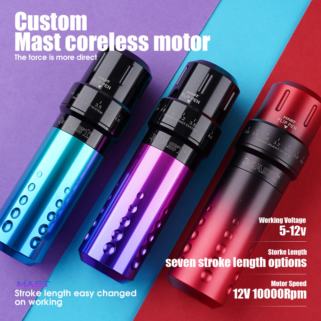Mast Flip PMU Tattoo Machine Rotary Pen 2.6-4.0MM 6 Strokes Adjustment WQ829
