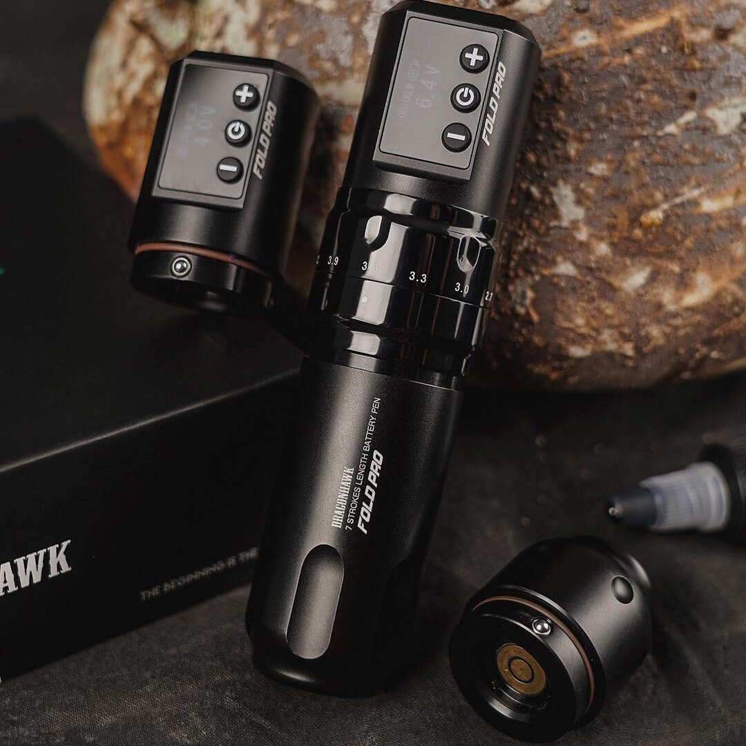 Máquina de tatuaje inalámbrica Dragonhawk Fold Pro PMU con 7 longitudes de trazo - Envío gratuito