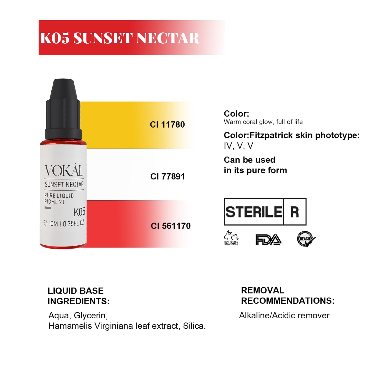 VOKÁL™ K05 Sunset Nectar – Water-Based Lip Pigment (10ml)