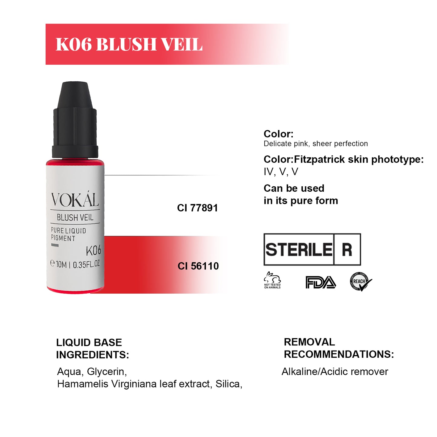 VOKÁL™ K06 Blush Veil – Water-Based Lip Pigment (10ml)