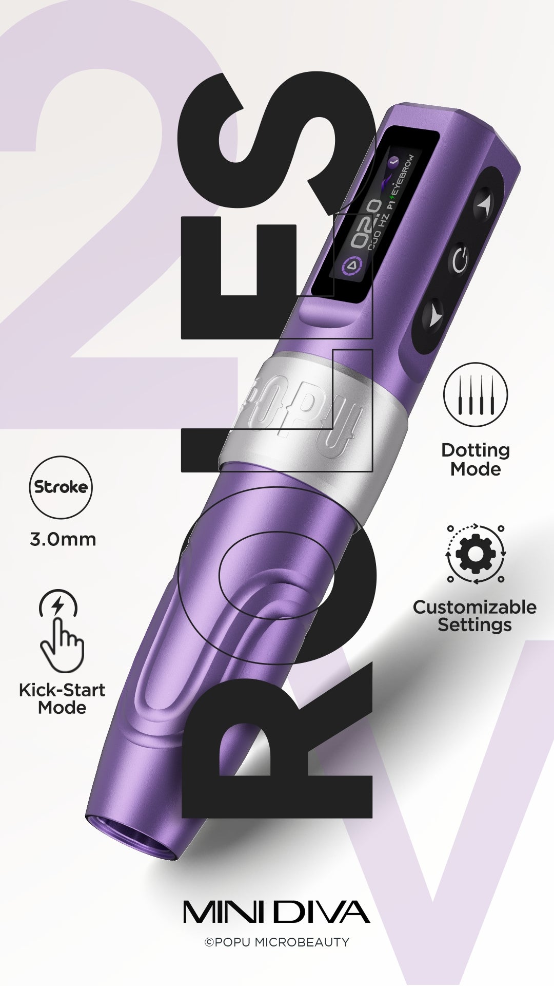 💜POPU MINI DIVA 2V Start-Up Wireless PMU Machine – 3.0mm Stroke - Free Shipping