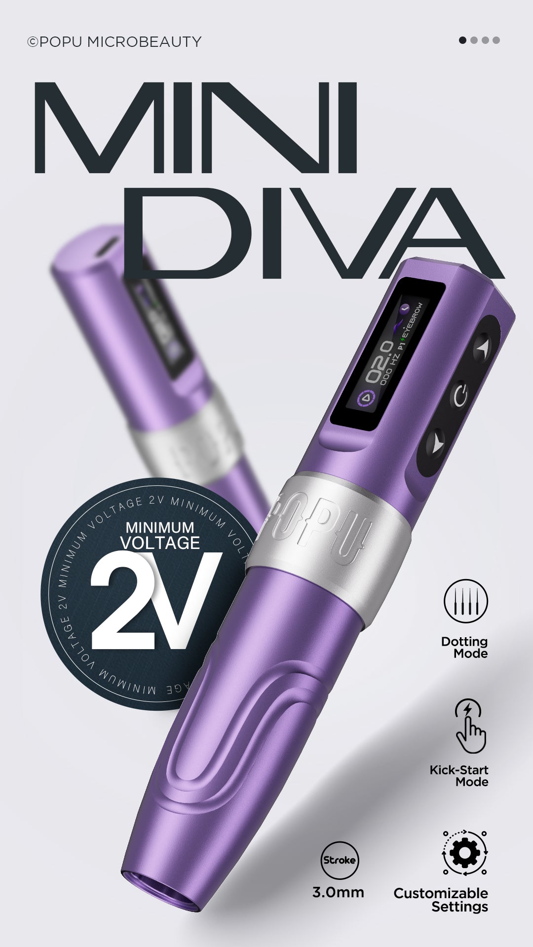 💜POPU MINI DIVA 2V Start-Up Wireless PMU Machine – 3.0mm Stroke - Free Shipping